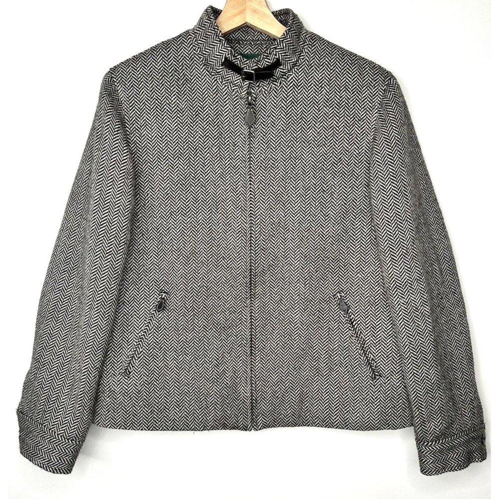 Vintage Lauren Ralph Lauren Wool Equestrian Jacket Women 12 Full Zip Houndstooth